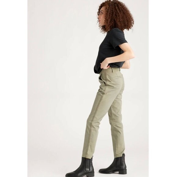 Quince Stretch Cotton Twill Girlfriend Chino Pants Side Stripe Olive Size 27 - Picture 1 of 11